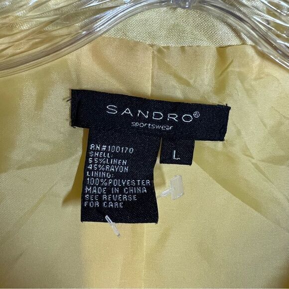 Sandro Sportwear Yellow Zip Up Cropped Blazer Jacket Women's Large Linen Blend - Picture 2 of 6
